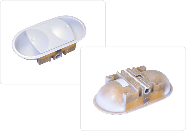 
			Stowage bin latch designed and manufactured by Harper Engineering Co.
		